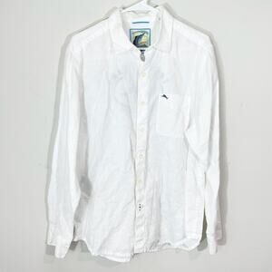 Tommy Bahama Linen Button Up Shirt Mens Size Medium White Logo